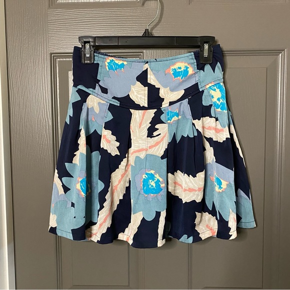 FREE PEOPLE Vtg. Skirt Floral Boho Mini Small Blue White Pink - Picture 9 of 9